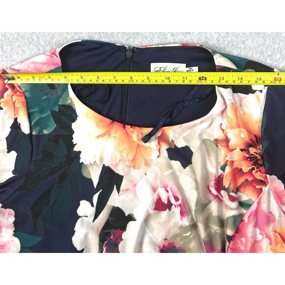 Eliza J Dress Womens 14W Blue Floral Bodycon Ruched Side Sheath Mother Bride - Picture 9 of 16